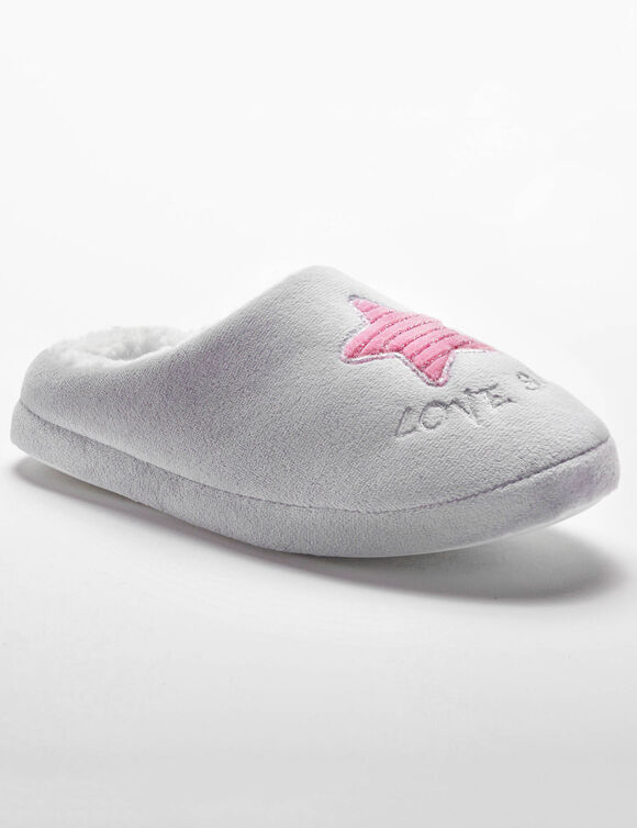 Pantoffels in fleece - geborduurde ster (lichtgrijs) Pantoffels in fleece - geborduurde ster (lichtgrijs)